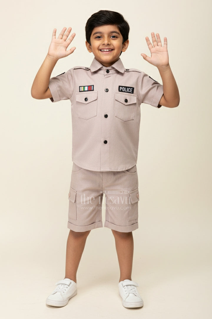 Toddler Boys Police Uniform Cotton Shirt and Shorts Set with Cap