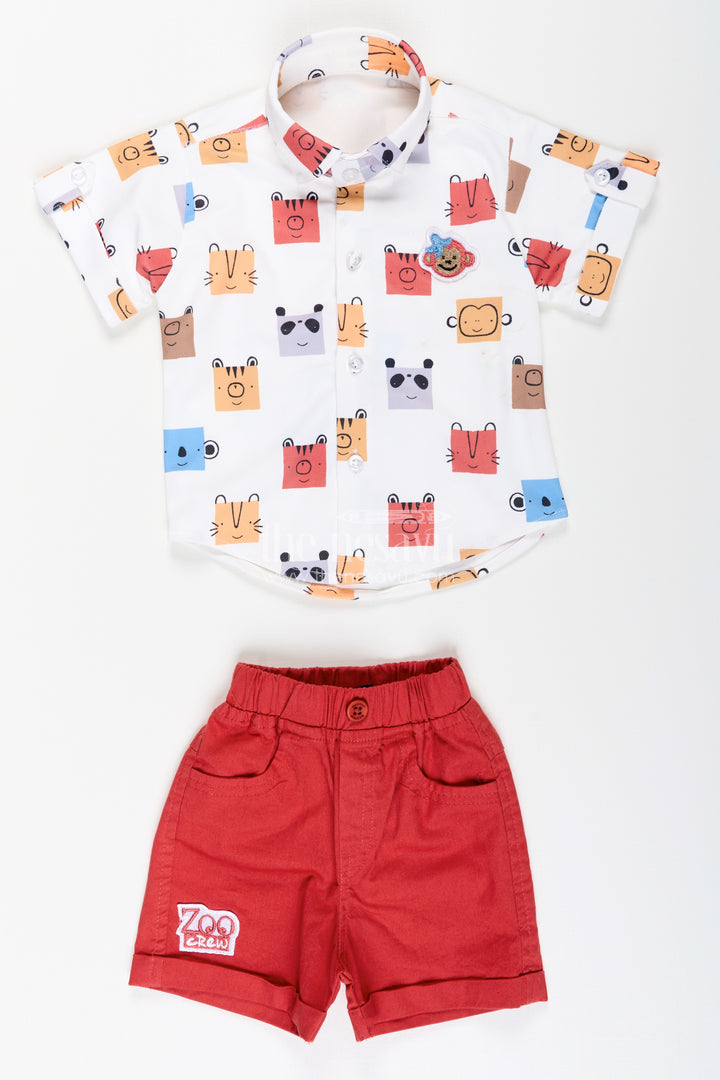 Toddler boys printed cotton shirt and red shorts set