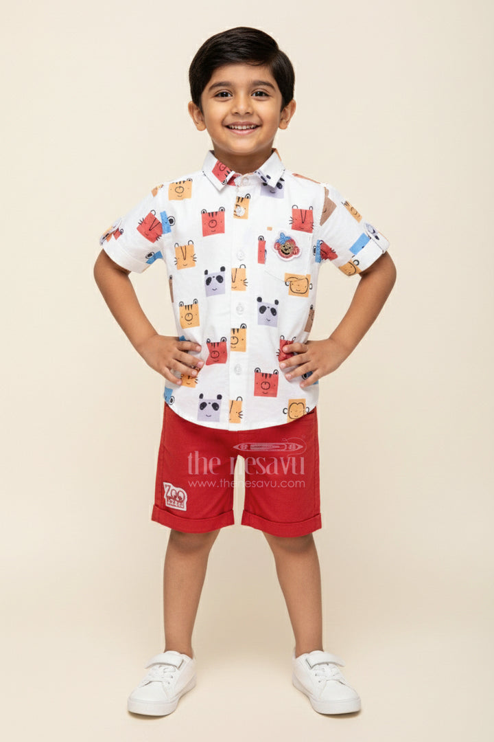 Toddler Boys Printed Cotton Shirt and Red Shorts Set