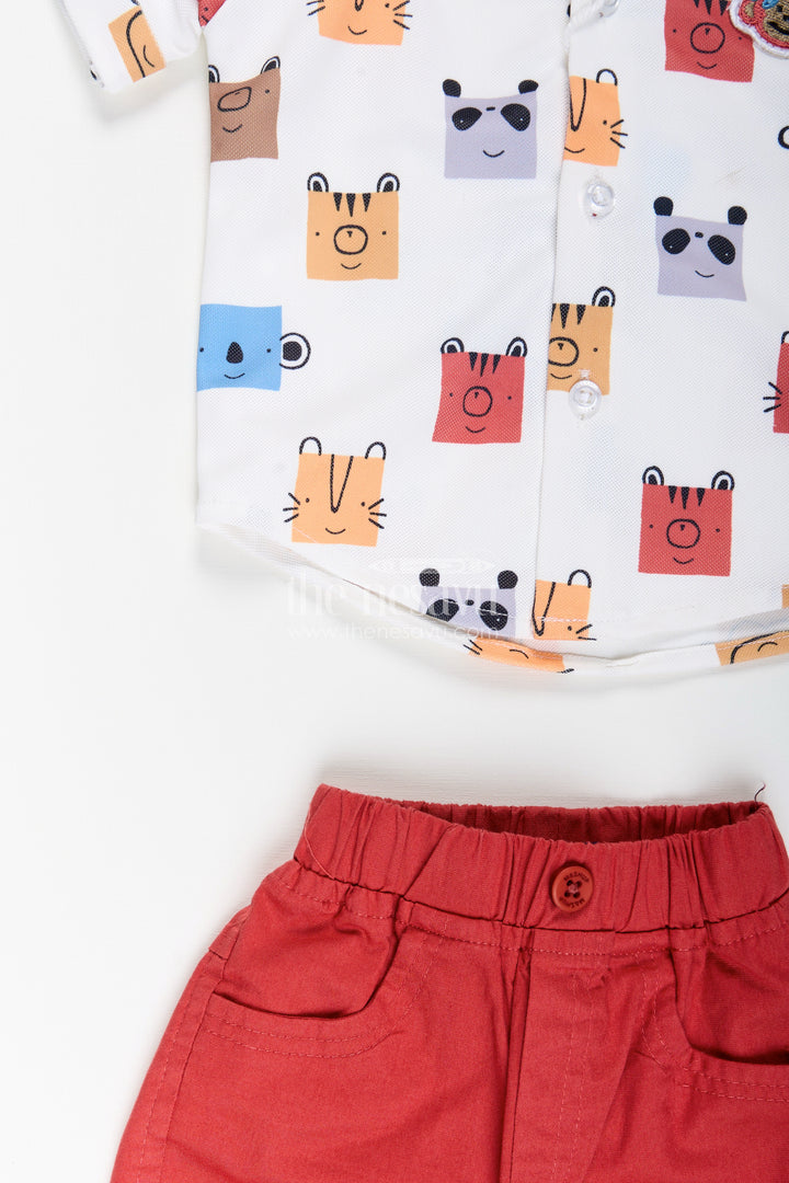 Toddler boys printed cotton shirt and red shorts set