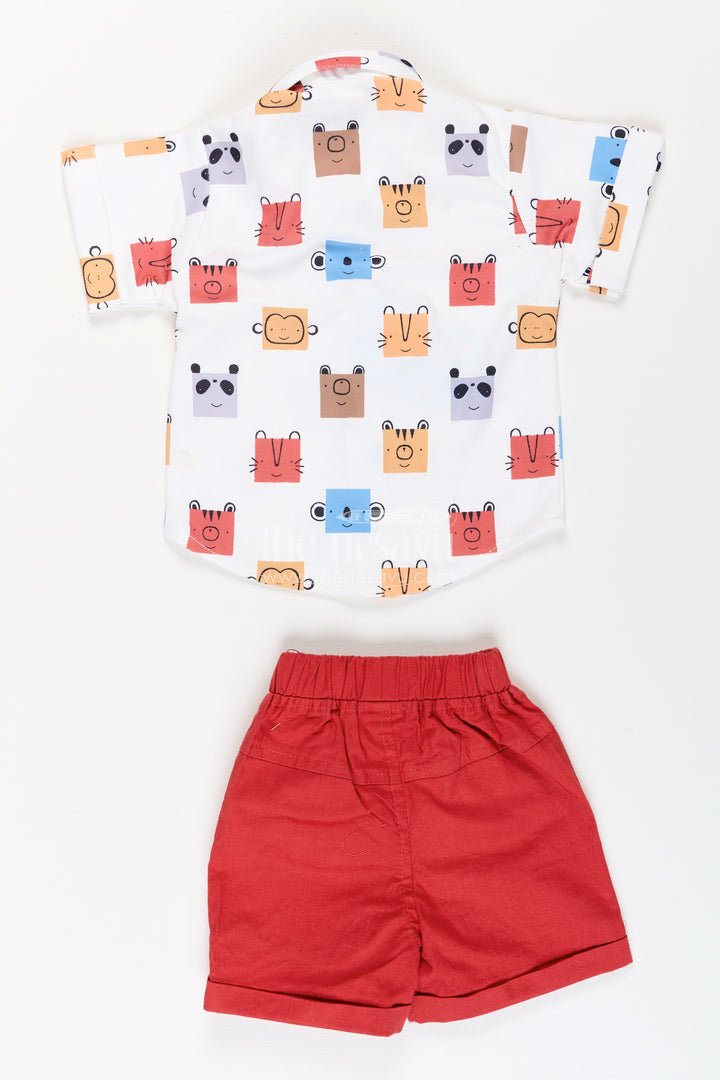 Toddler boys printed cotton shirt and red shorts set