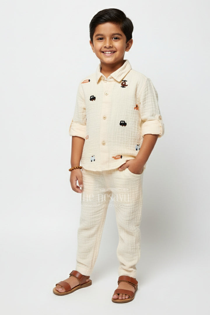 Muslin Cotton Casual Outfit for Toddler Boys with Embroidery Details