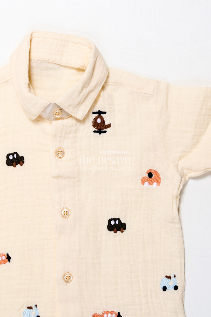 Muslin cotton casual outfit for toddler boys with embroidery details