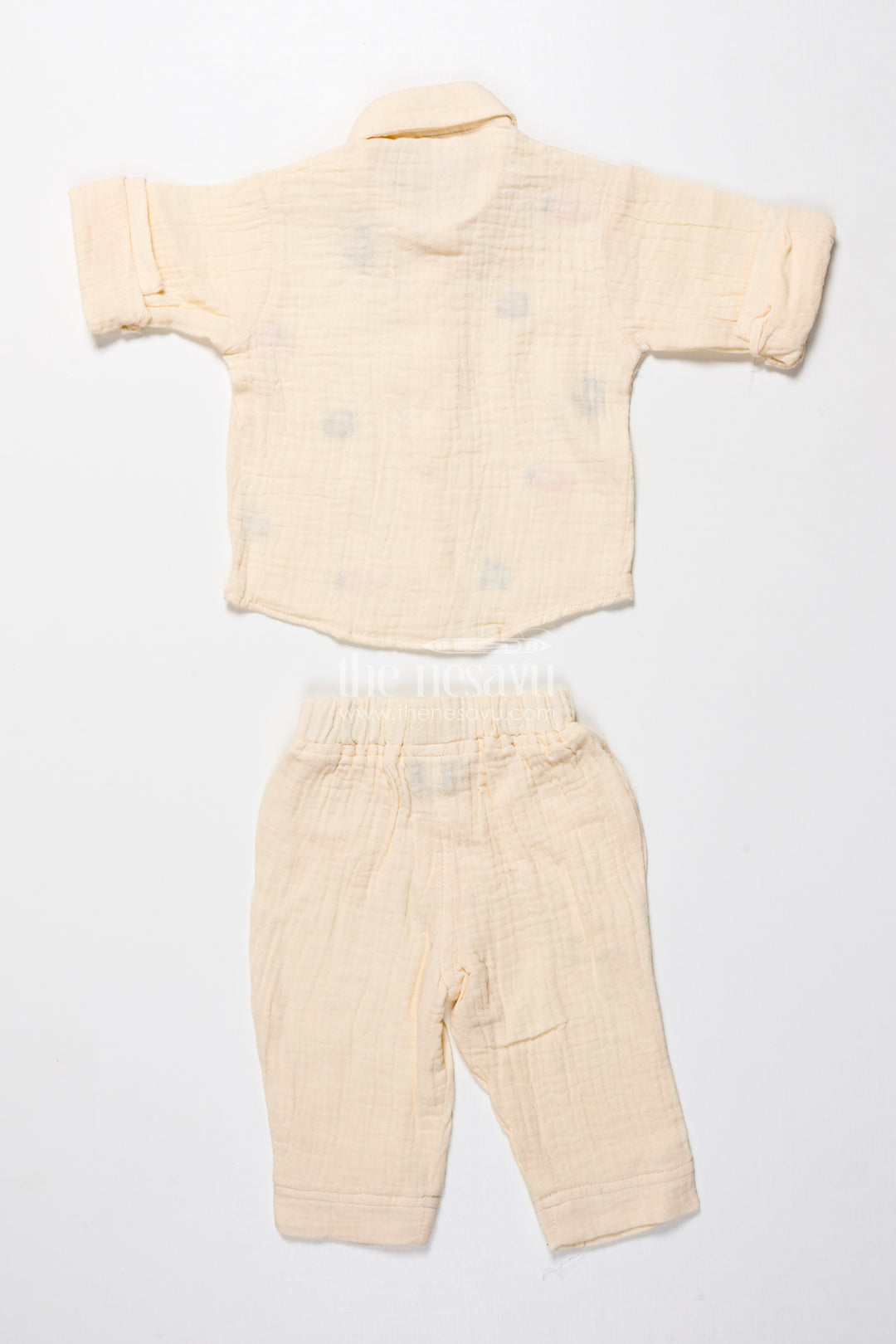 Muslin cotton casual outfit for toddler boys with embroidery details