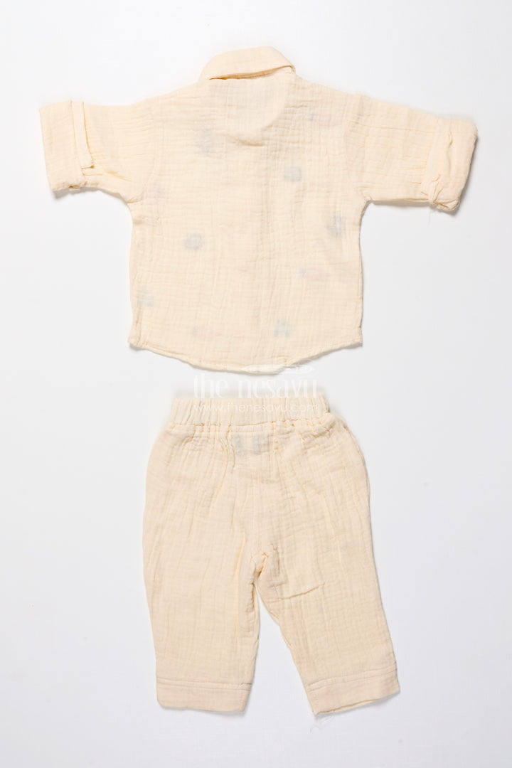 Muslin cotton casual outfit for toddler boys with embroidery details