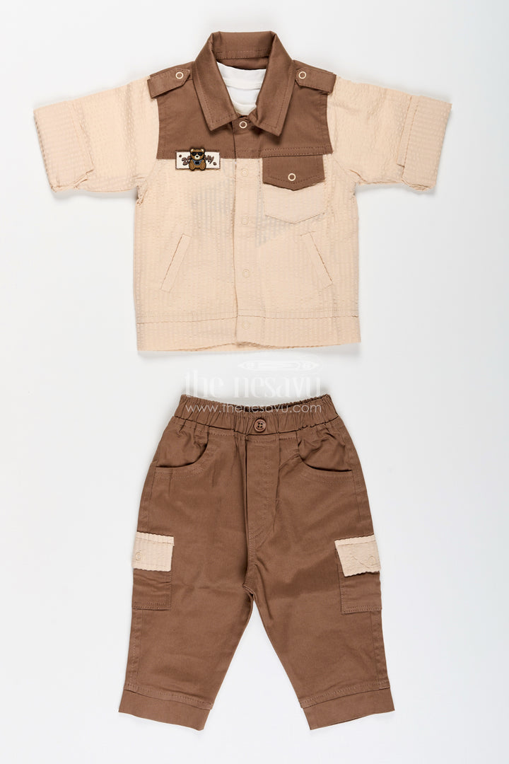 Toddler boys seersucker cotton safari-style shirt and cargo pants set