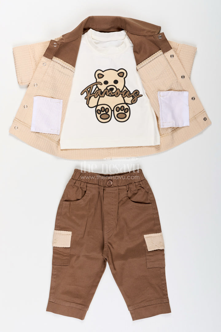 Toddler boys seersucker cotton safari-style shirt and cargo pants set