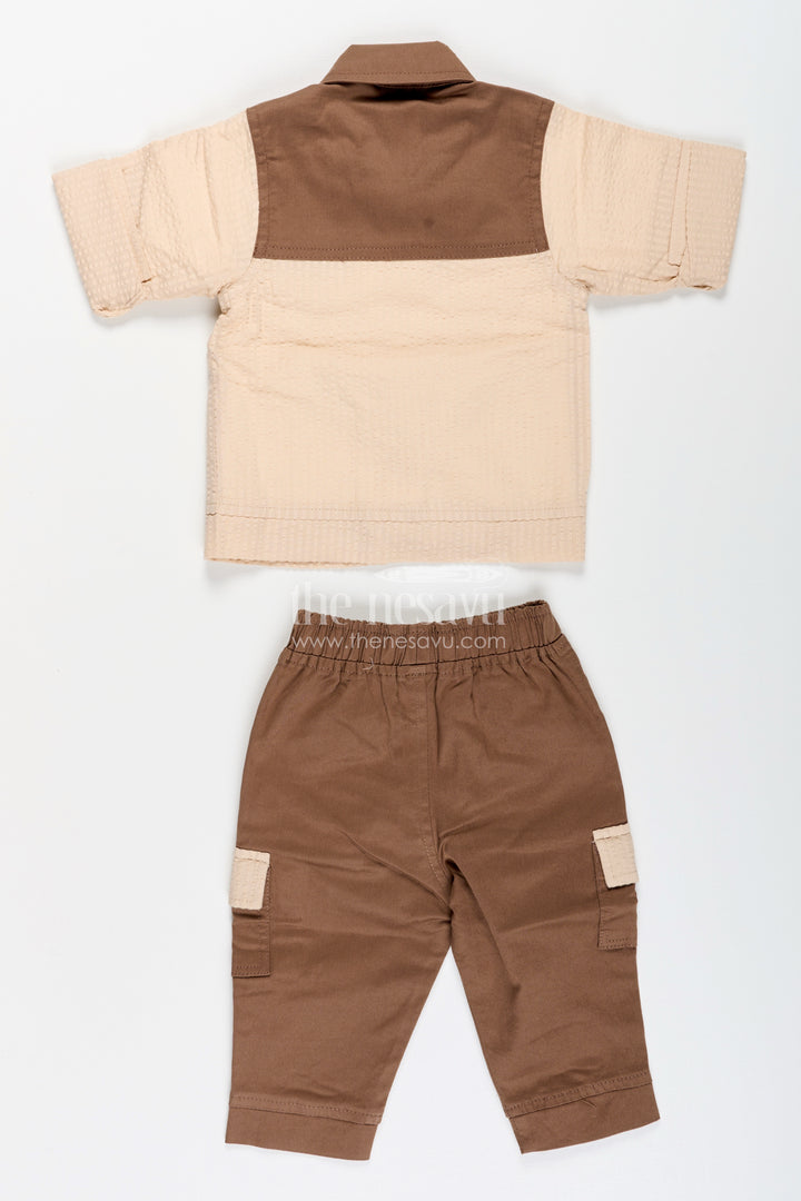 Toddler boys seersucker cotton safari-style shirt and cargo pants set