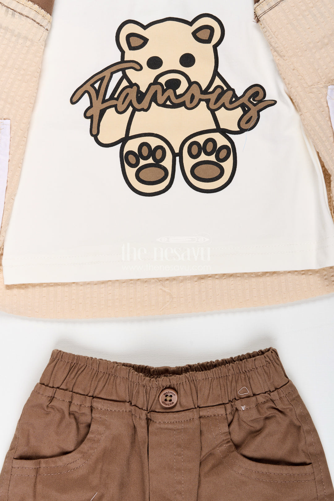 Toddler boys seersucker cotton safari-style shirt and cargo pants set