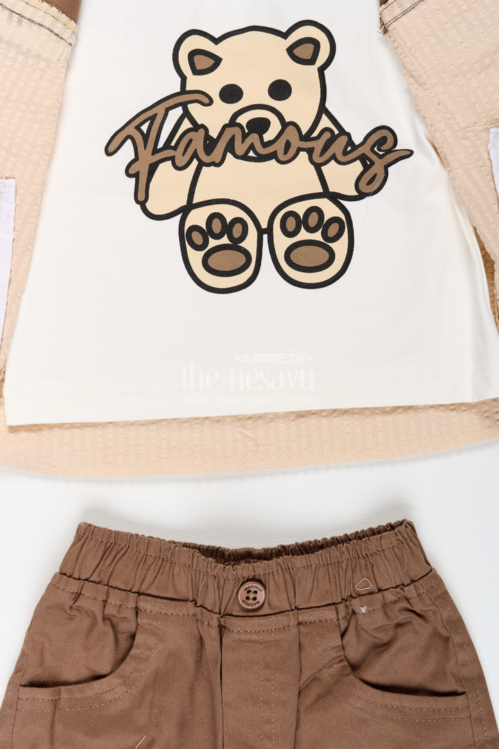 Toddler boys seersucker cotton safari-style shirt and cargo pants set