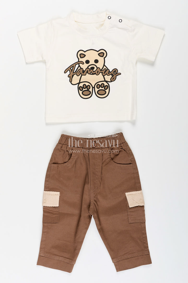 Toddler boys seersucker cotton safari-style shirt and cargo pants set
