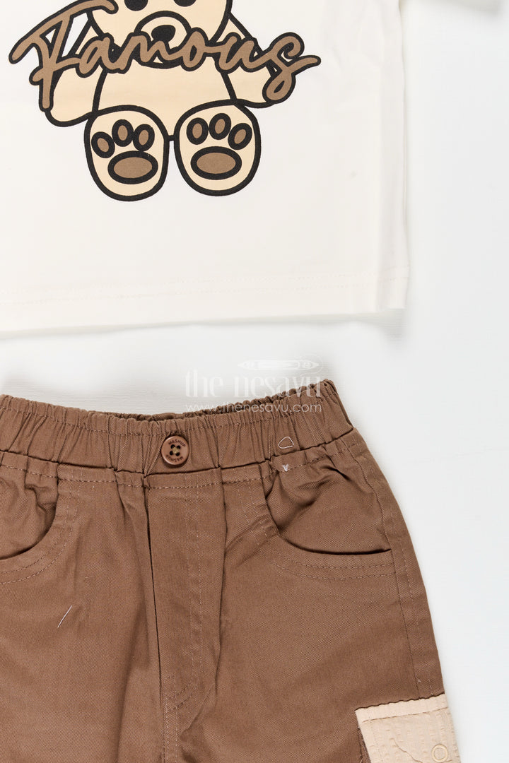 Toddler boys seersucker cotton safari-style shirt and cargo pants set