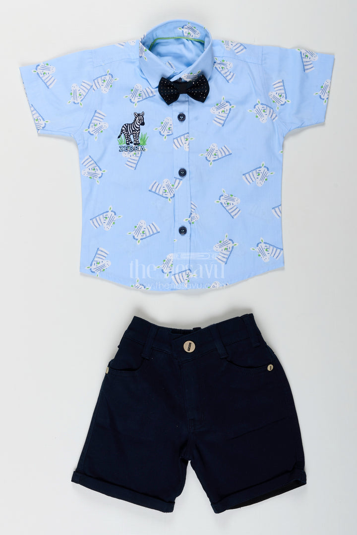 Boys white zebra print shirt and denim shorts set