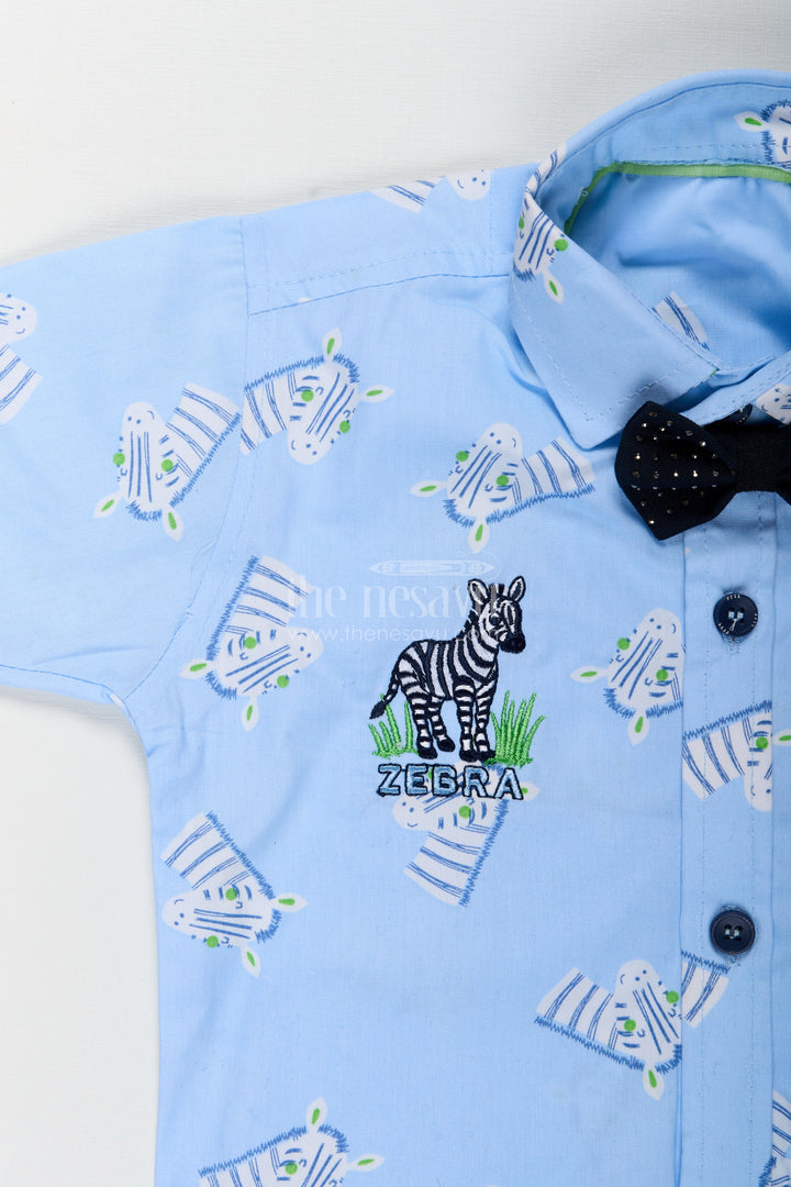 Boys white zebra print shirt and denim shorts set