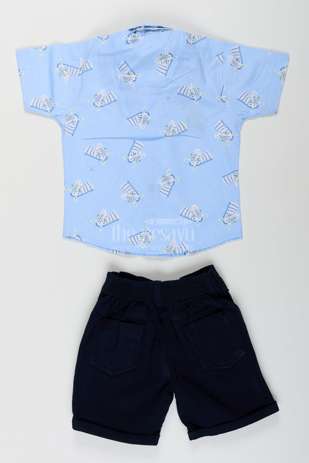 Boys white zebra print shirt and denim shorts set