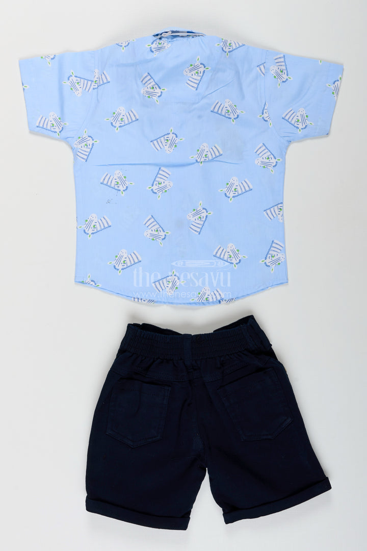 Boys white zebra print shirt and denim shorts set