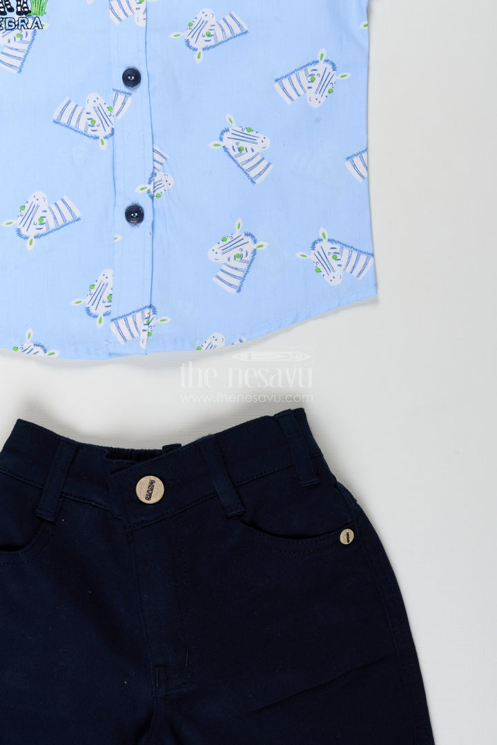 Boys white zebra print shirt and denim shorts set