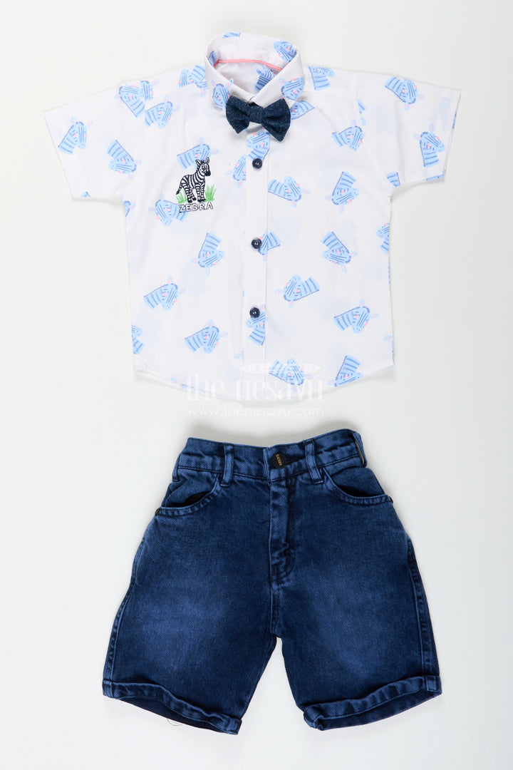 Boys zebra print shirt and denim shorts set for animal-themed outings