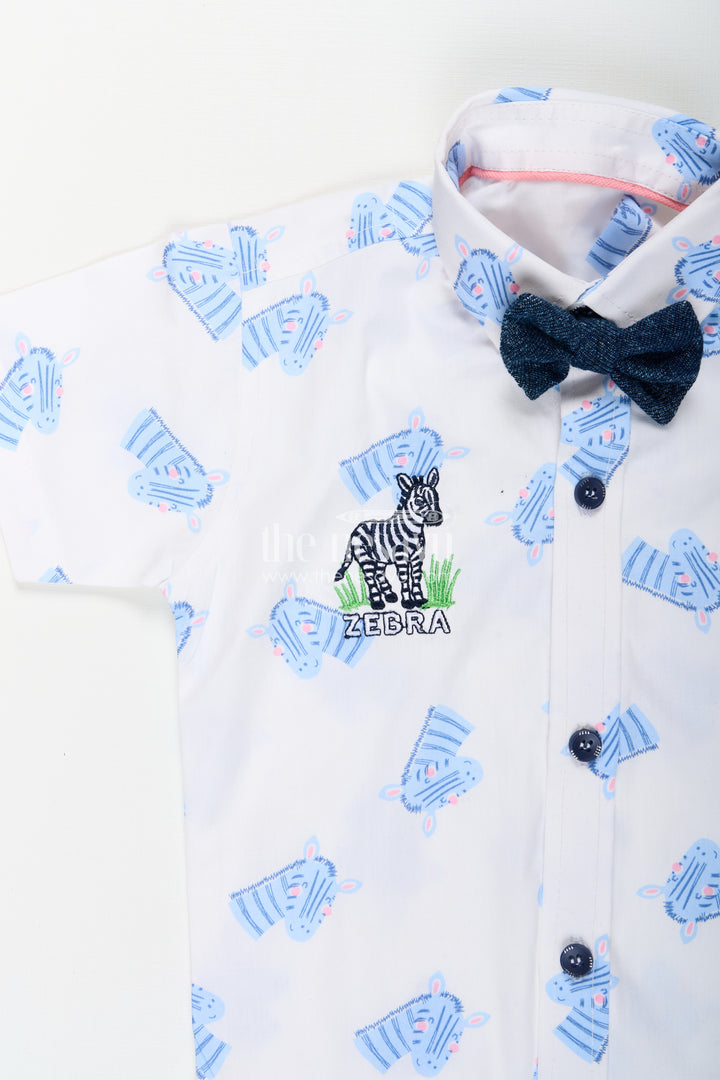 Boys zebra print shirt and denim shorts set for animal-themed outings