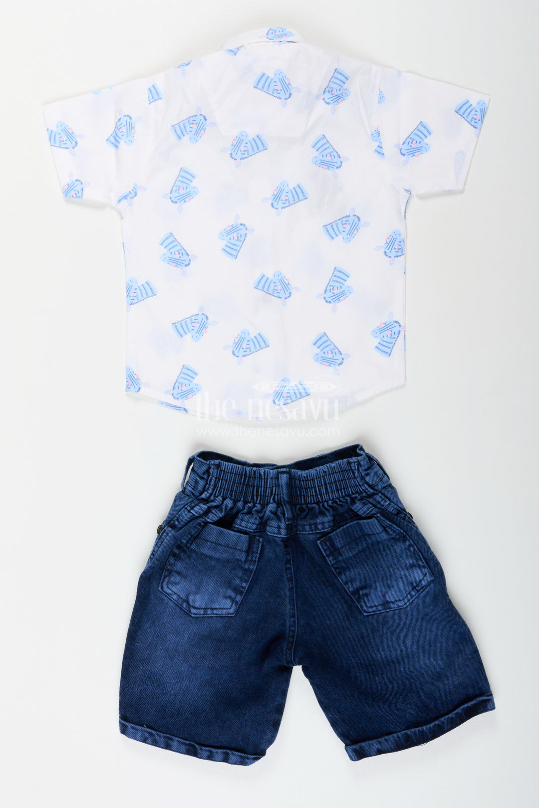 Boys zebra print shirt and denim shorts set for animal-themed outings
