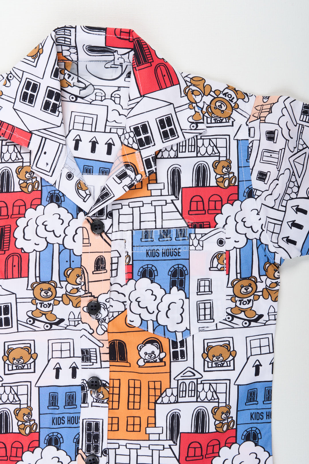 Boys cartoon city printed shirt and shorts set for everyday wear