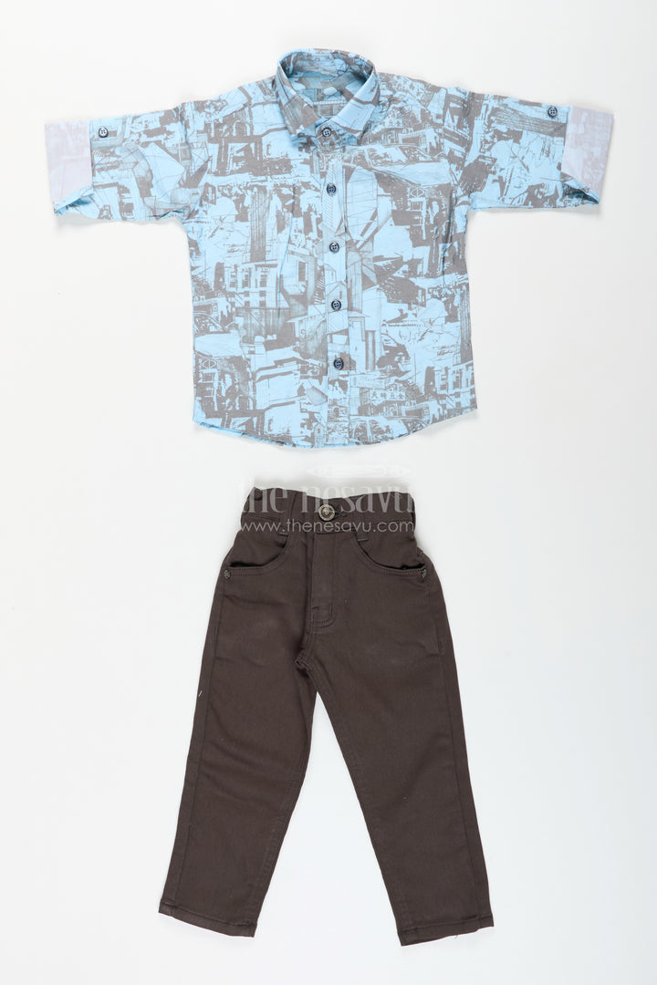 Boys abstract printed cotton shirt and pant set for casual wear