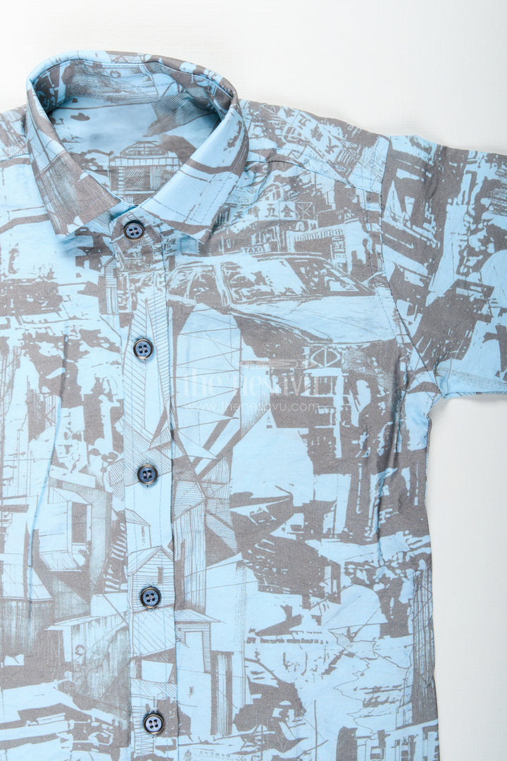 Boys abstract printed cotton shirt and pant set for casual wear