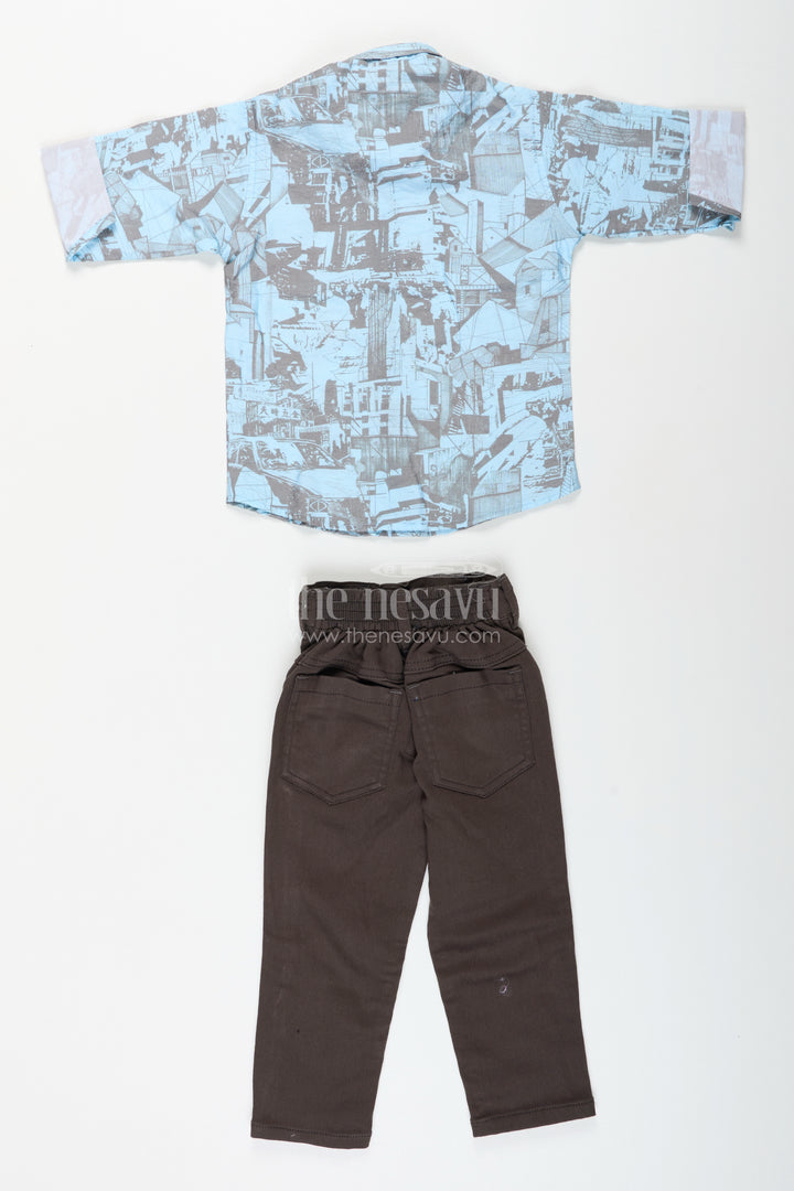 Boys abstract printed cotton shirt and pant set for casual wear