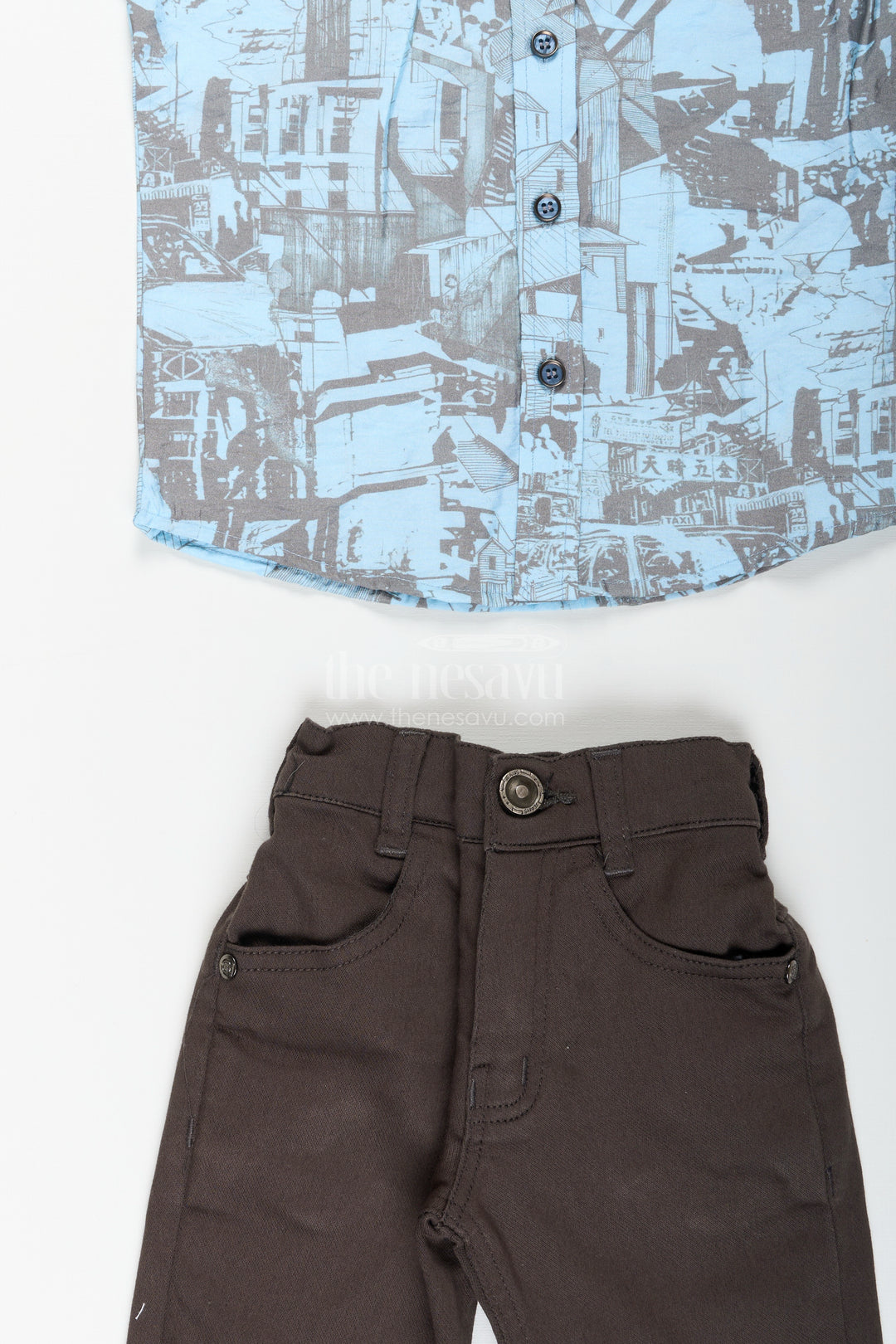 Boys abstract printed cotton shirt and pant set for casual wear