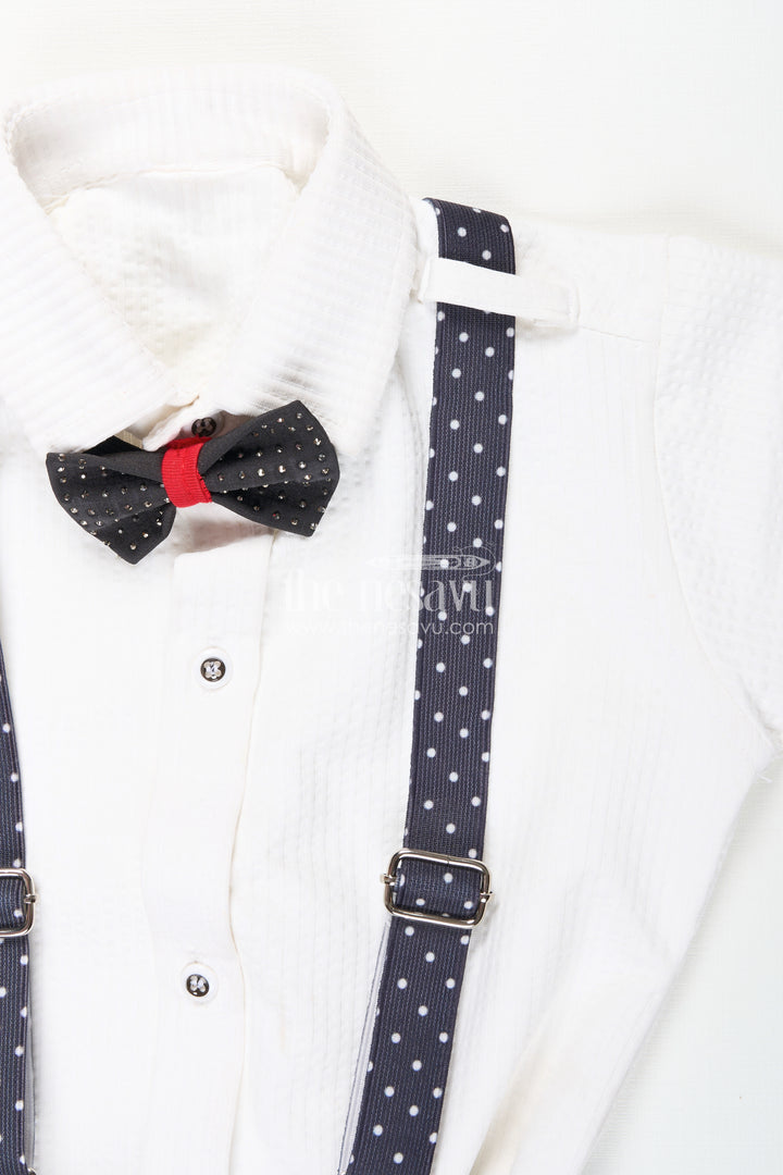 Boys white party outfit with suspenders and cap set