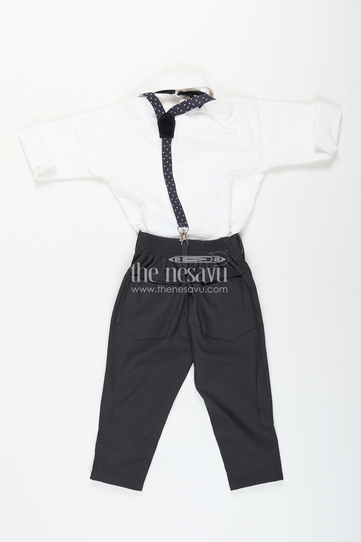 Boys white party outfit with suspenders and cap set