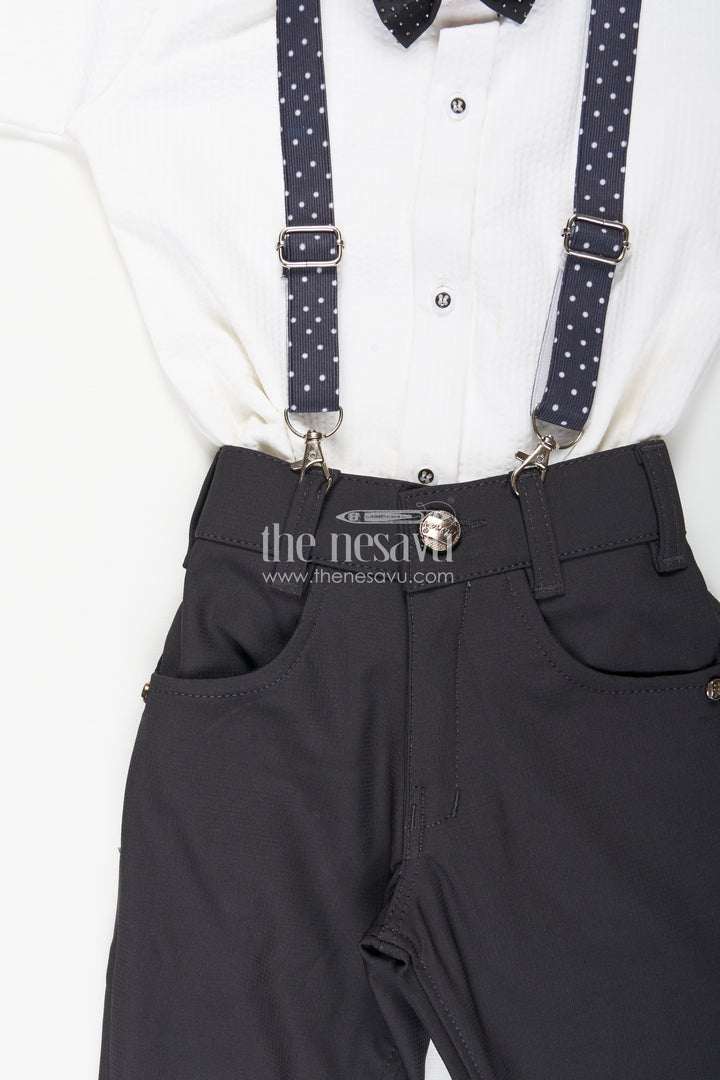 Boys white party outfit with suspenders and cap set