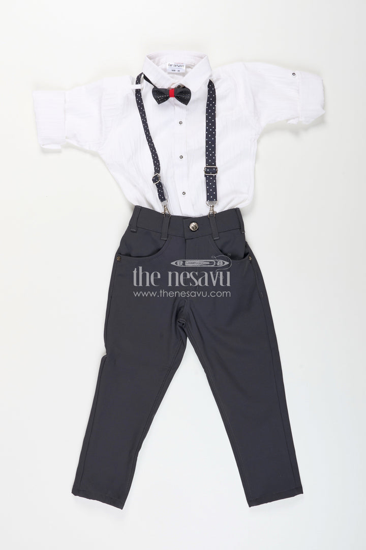 Boys white party outfit with suspenders and cap set