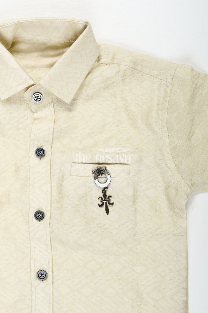 Boys beige and black cotton casual shirt and pants set