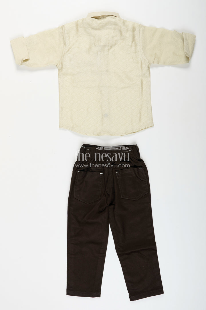 Boys beige and black cotton casual shirt and pants set