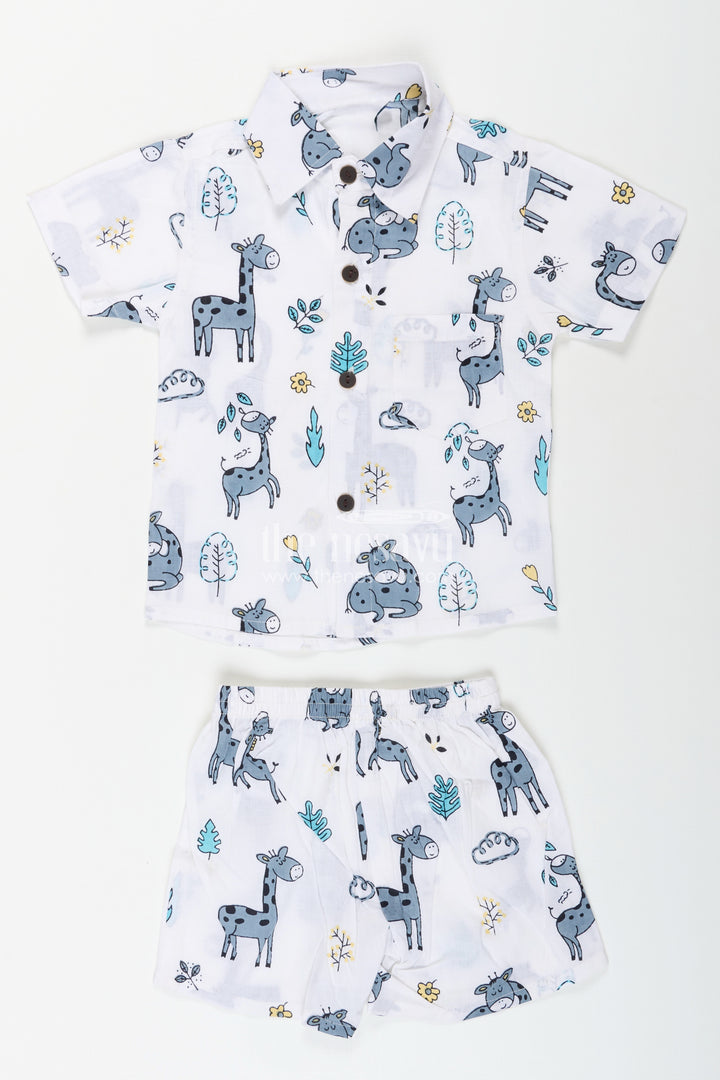 Boys cotton set with giraffe and jungle animal print