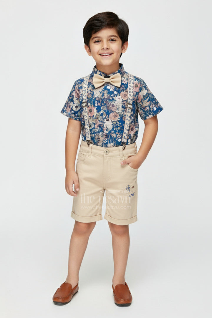 Boys Floral Suspender Set with Bow Tie for Birthday Or Photoshoot