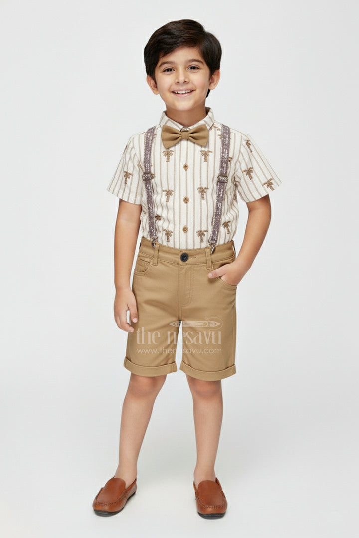 Boys Suspender Set with Embroidered Shirt for Birthday Party
