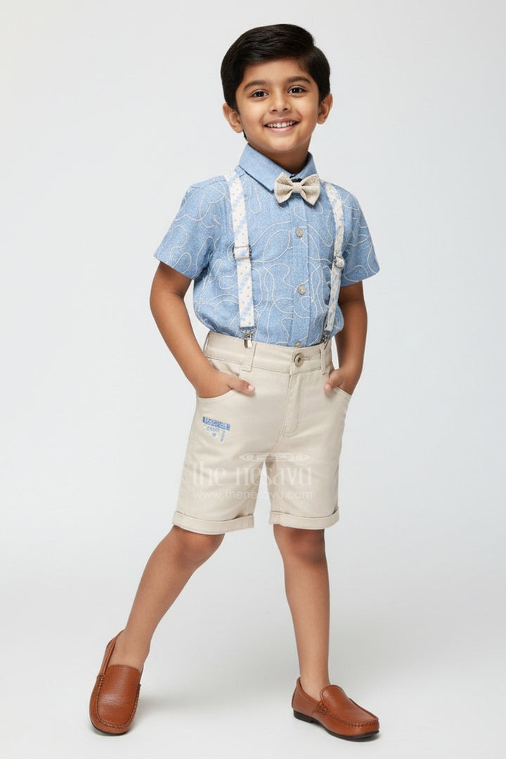 Boys Suspender Outfit with Embroidery and Bow Tie for Birthday Parties