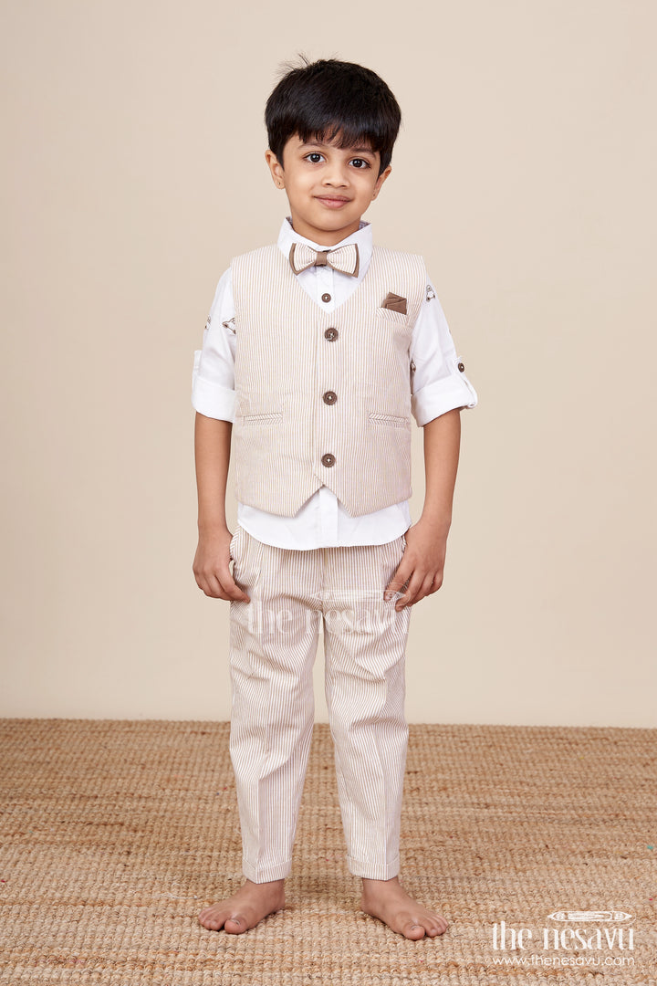 Toddler boys brown striped jacket set for festive and smart casuals