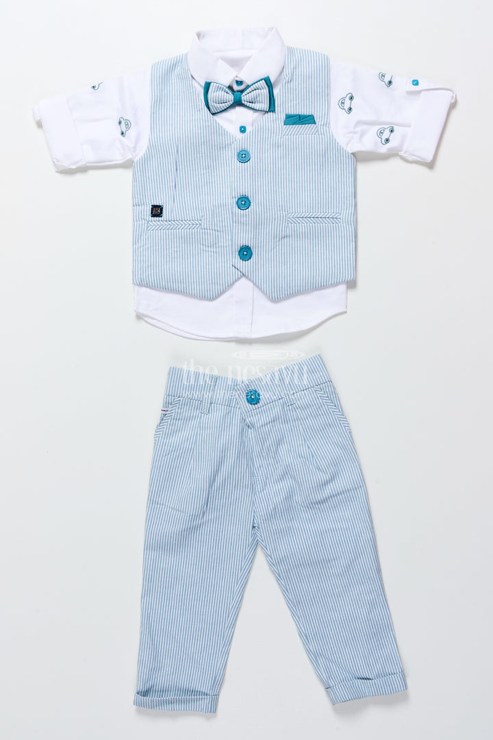 Toddler boys cotton jacket set with blue stripes for casual dressing