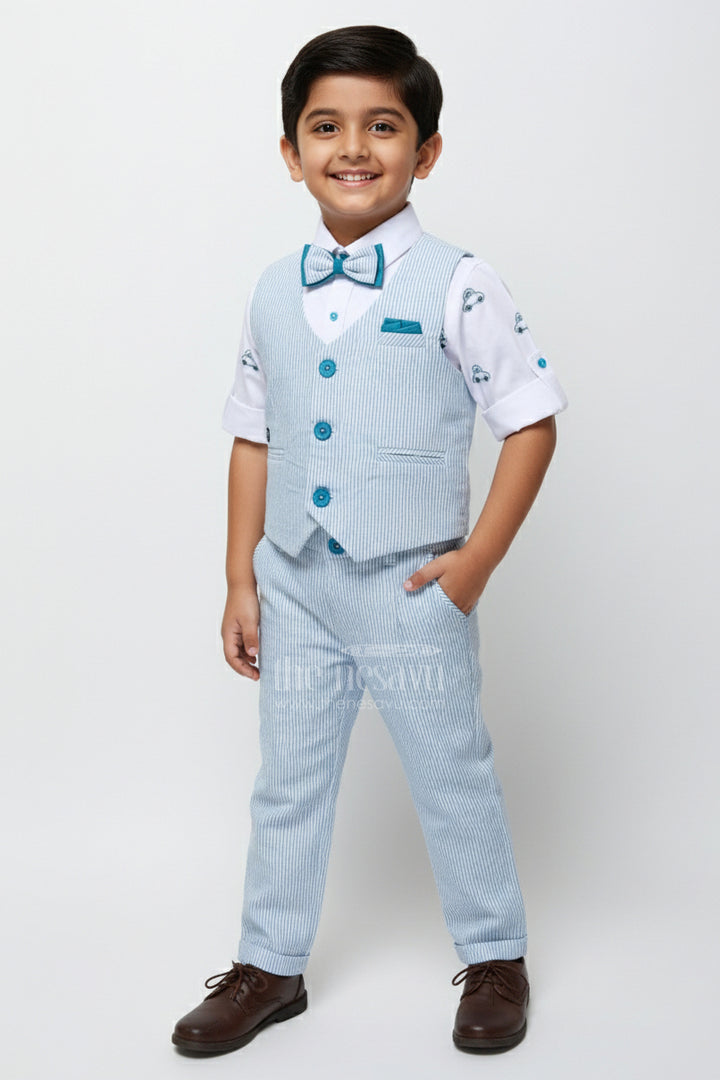 Toddler Boys Cotton Jacket Set with Blue Stripes for Casual Dressing