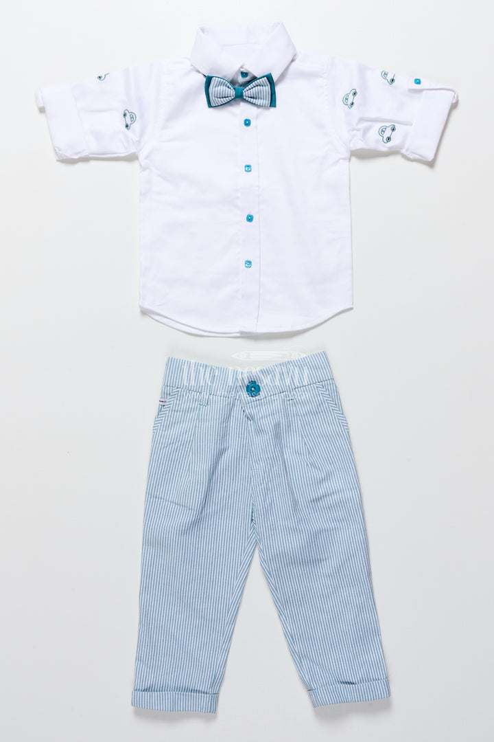 Toddler boys cotton jacket set with blue stripes for casual dressing