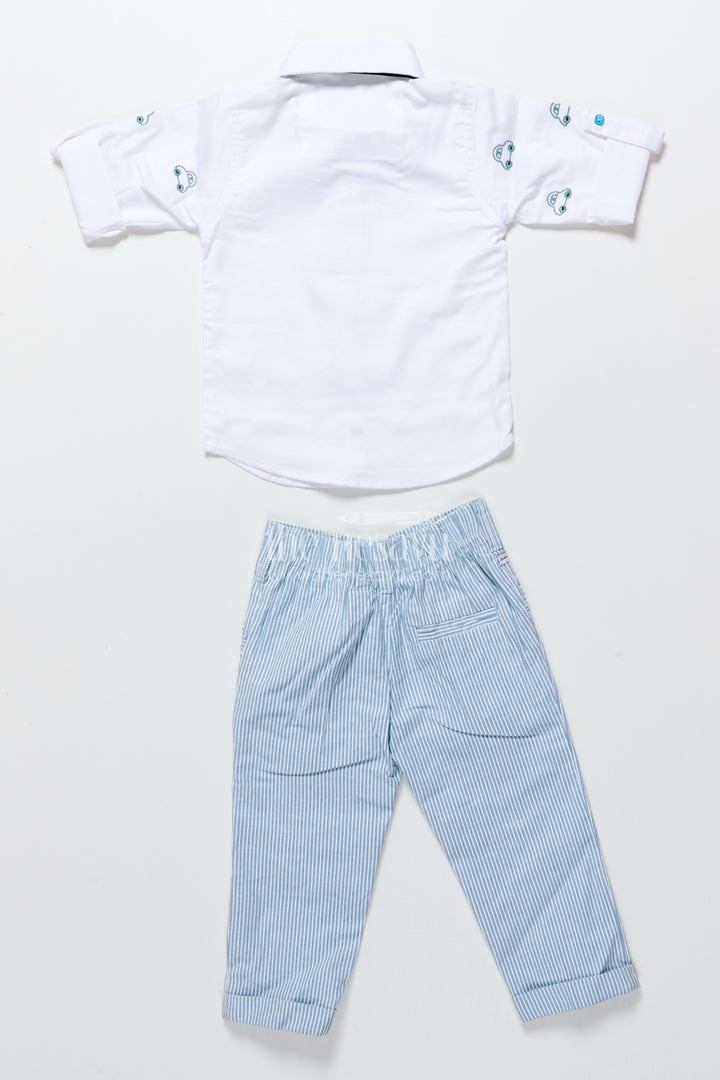 Toddler boys cotton jacket set with blue stripes for casual dressing