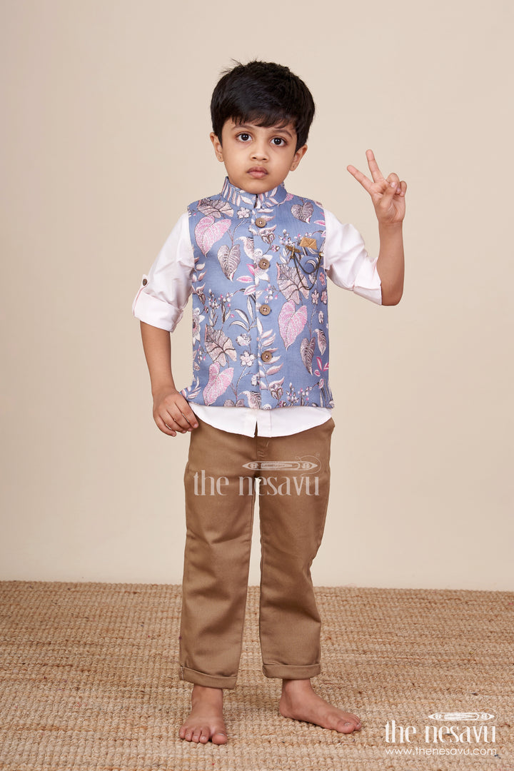 Toddler boys printed jacket set for ethnic functions and festive wear