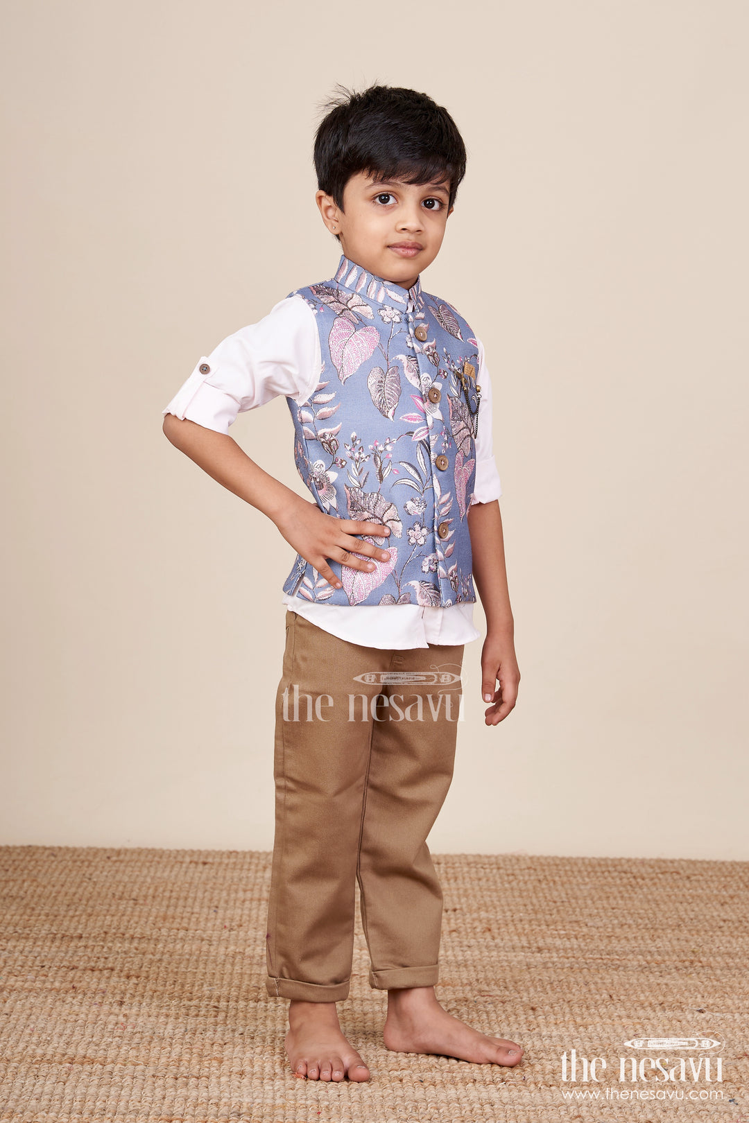Toddler boys printed jacket set for ethnic functions and festive wear