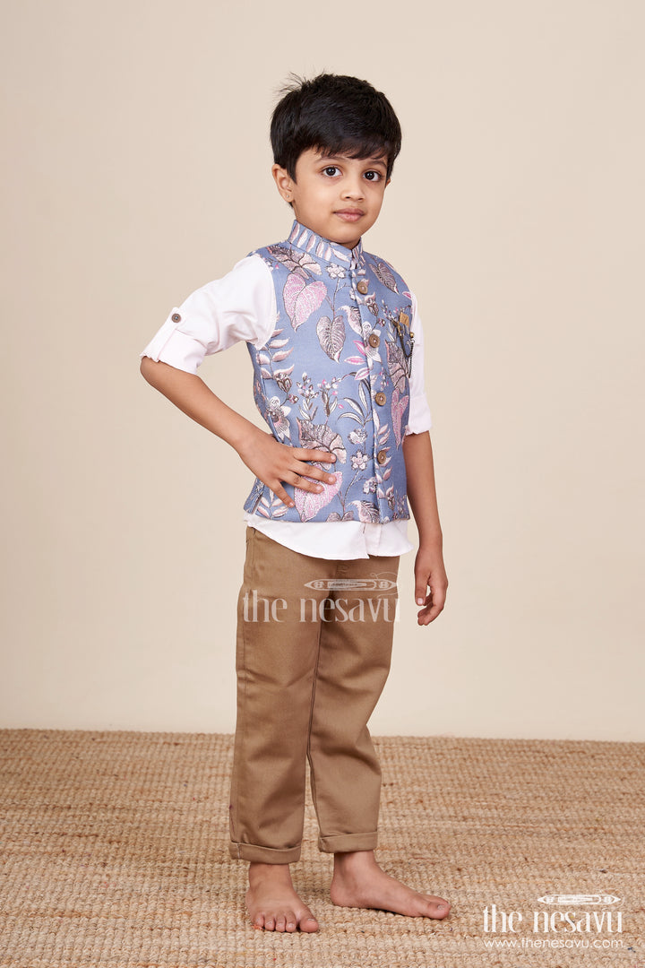 Toddler boys printed jacket set for ethnic functions and festive wear