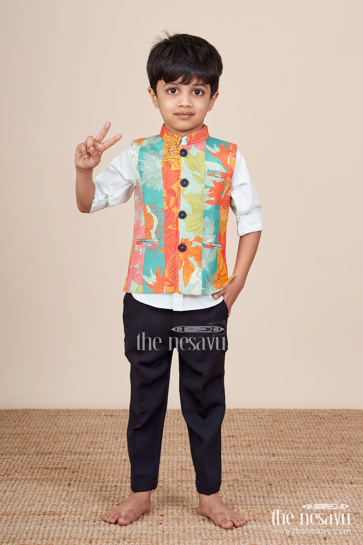 Toddler boys printed jacket set for playful festive dressing