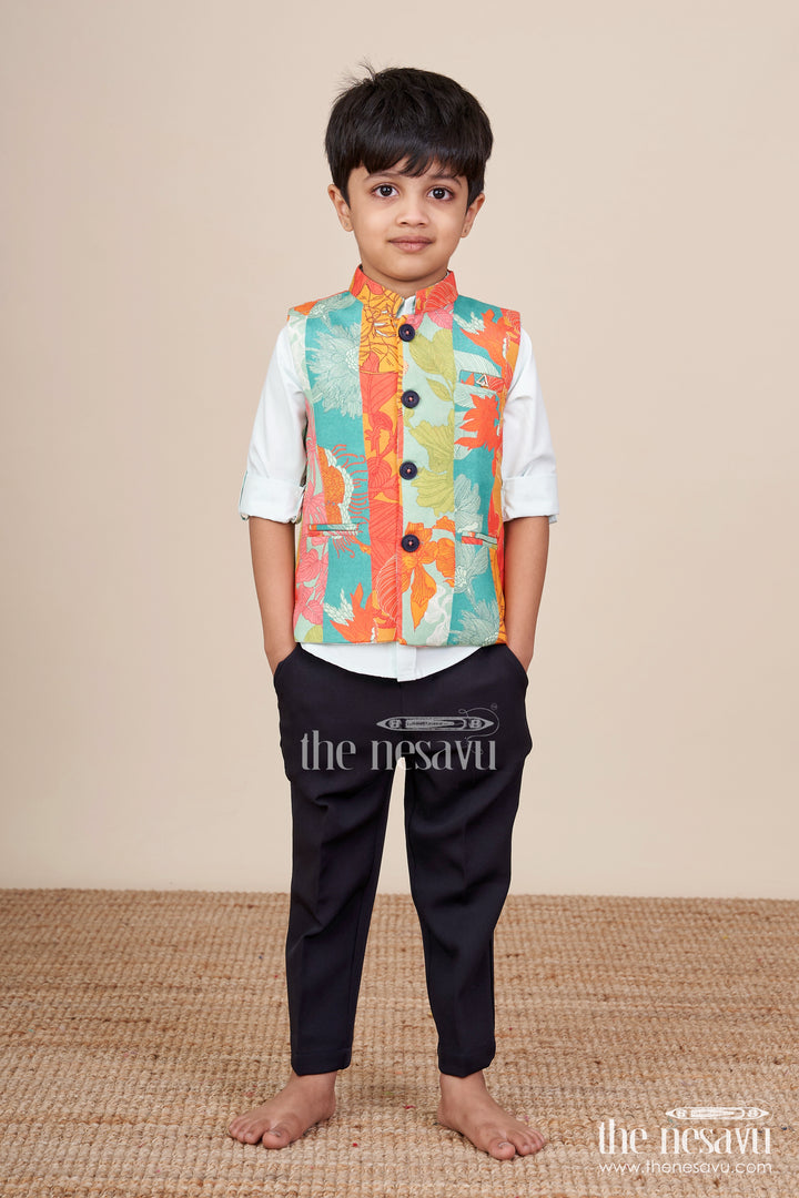 Toddler boys printed jacket set for playful festive dressing