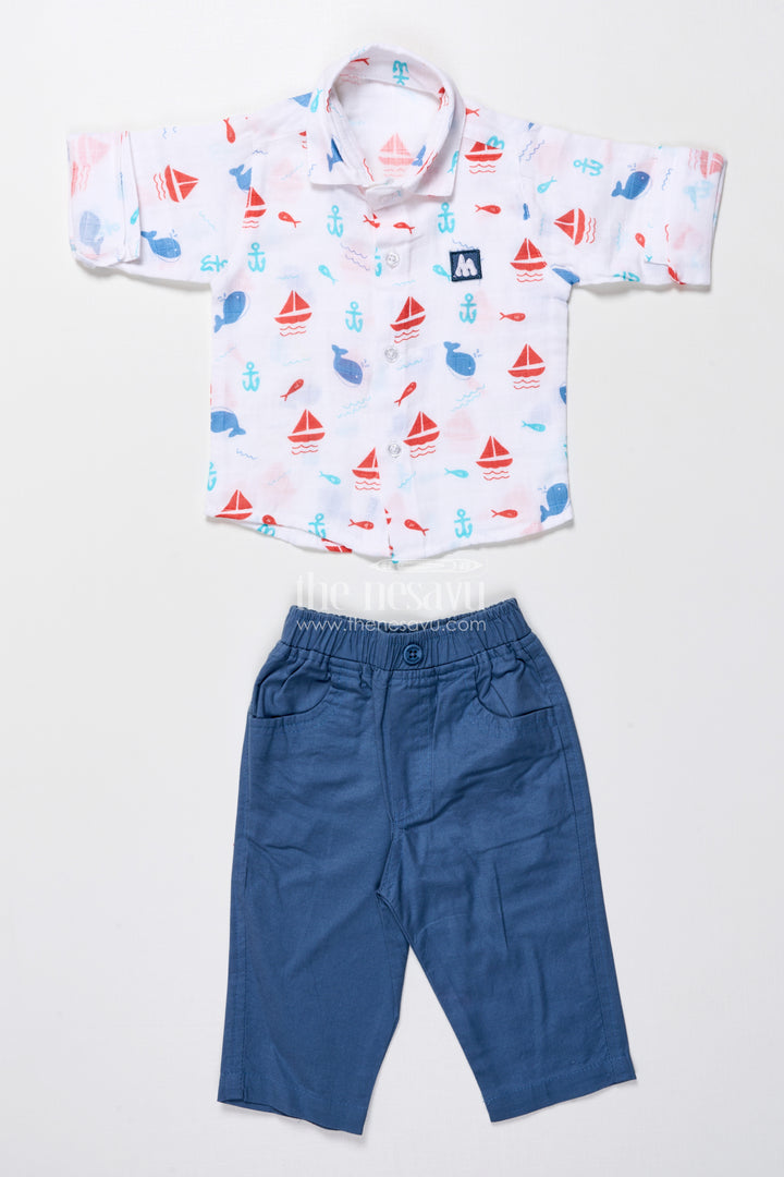 Boys cotton outfit set with nautical print for travel and play